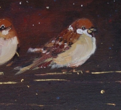 D011 - Wróble - olej - 60 x 20 | Sparrows